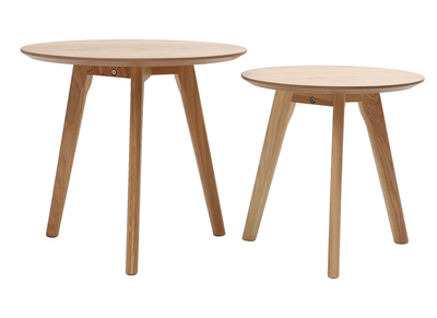 Lote de dos mesas auxiliares redondas roble ORKAD