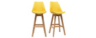 Lote de dos taburetes de bar diseño amarillo y madera 65cm PAULINE