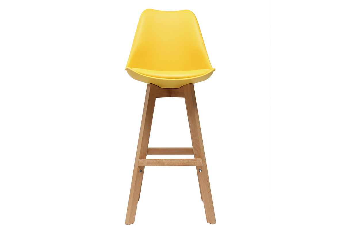 Lote de dos taburetes de bar diseo amarillo y madera 65cm PAULINE