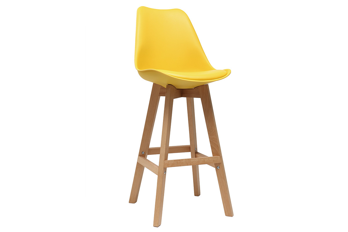 Lote de dos taburetes de bar diseo amarillo y madera 65cm PAULINE