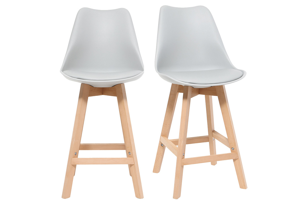 Lote de dos taburetes de bar diseo blancos y madera 65cm PAULINE