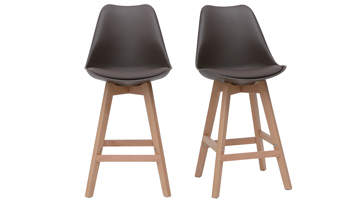 Lote de dos taburetes de bar diseo chocolate y madera 65cm PAULINE