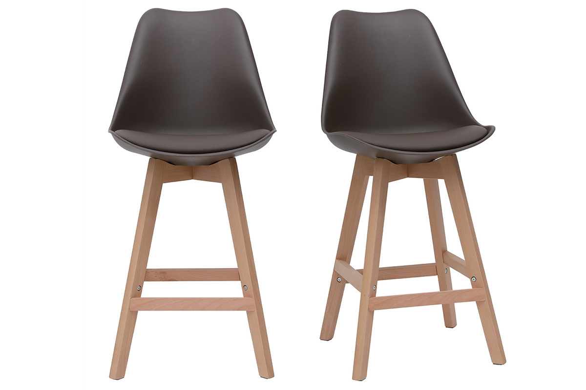 Lote de dos taburetes de bar diseo chocolate y madera 65cm PAULINE