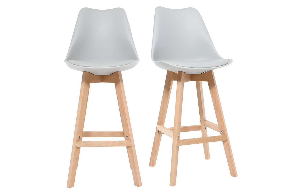 Lote de dos taburetes de bar diseo gris claro y madera 75cm PAULINE