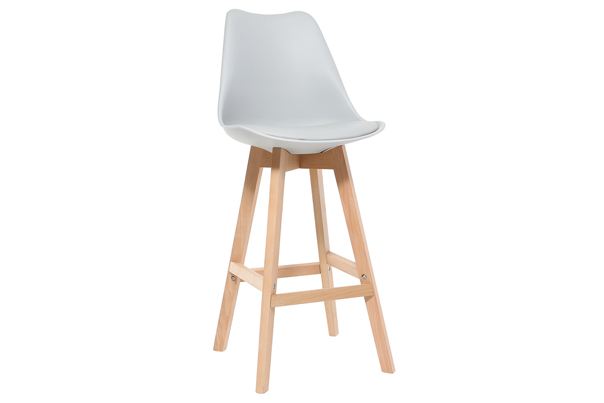 Lote de dos taburetes de bar diseo gris claro y madera 75cm PAULINE