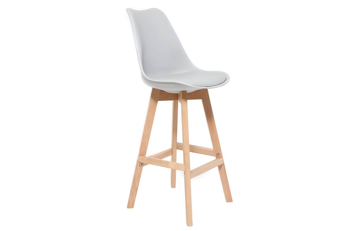Lote de dos taburetes de bar diseo gris claro y madera 75cm PAULINE