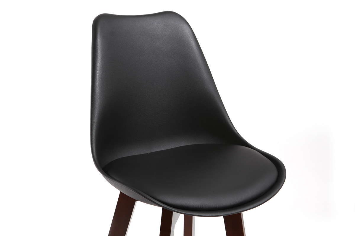 Lote de dos taburetes de bar vintage negro y nogal 75cm PAULINE