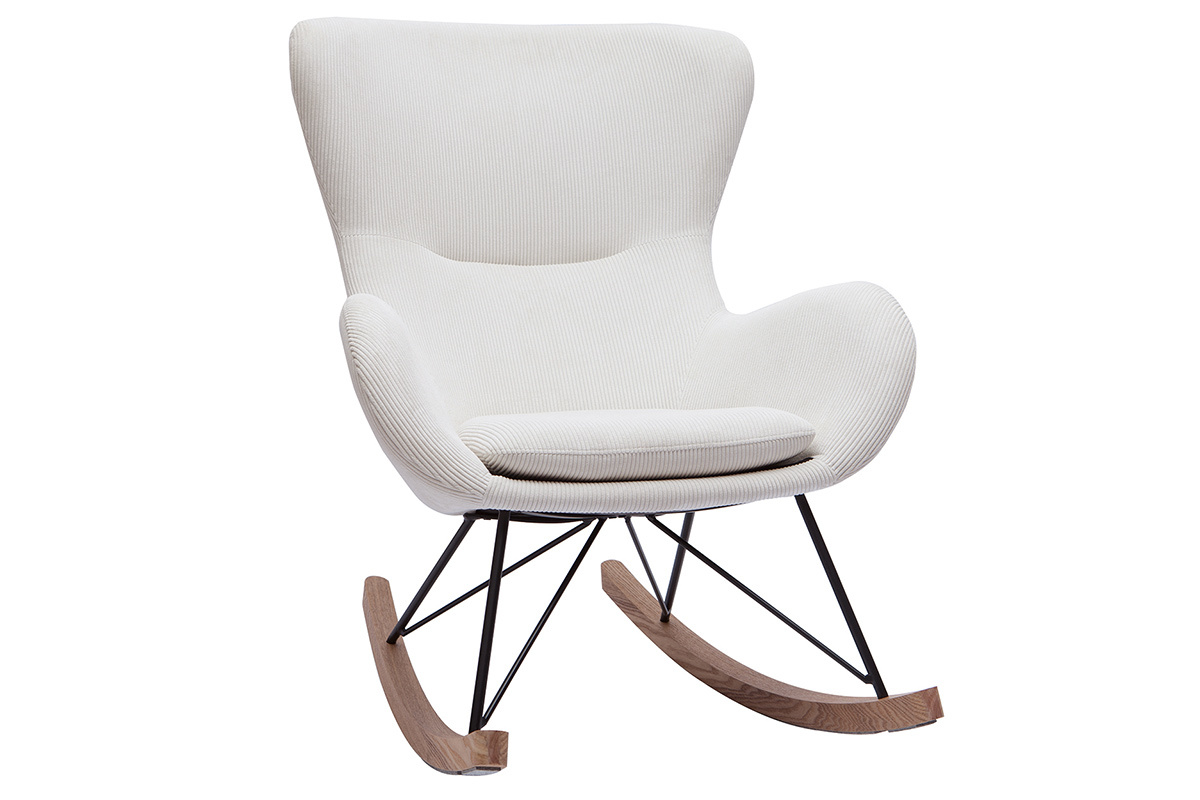 Mecedora de tela de pana beige ESKUA