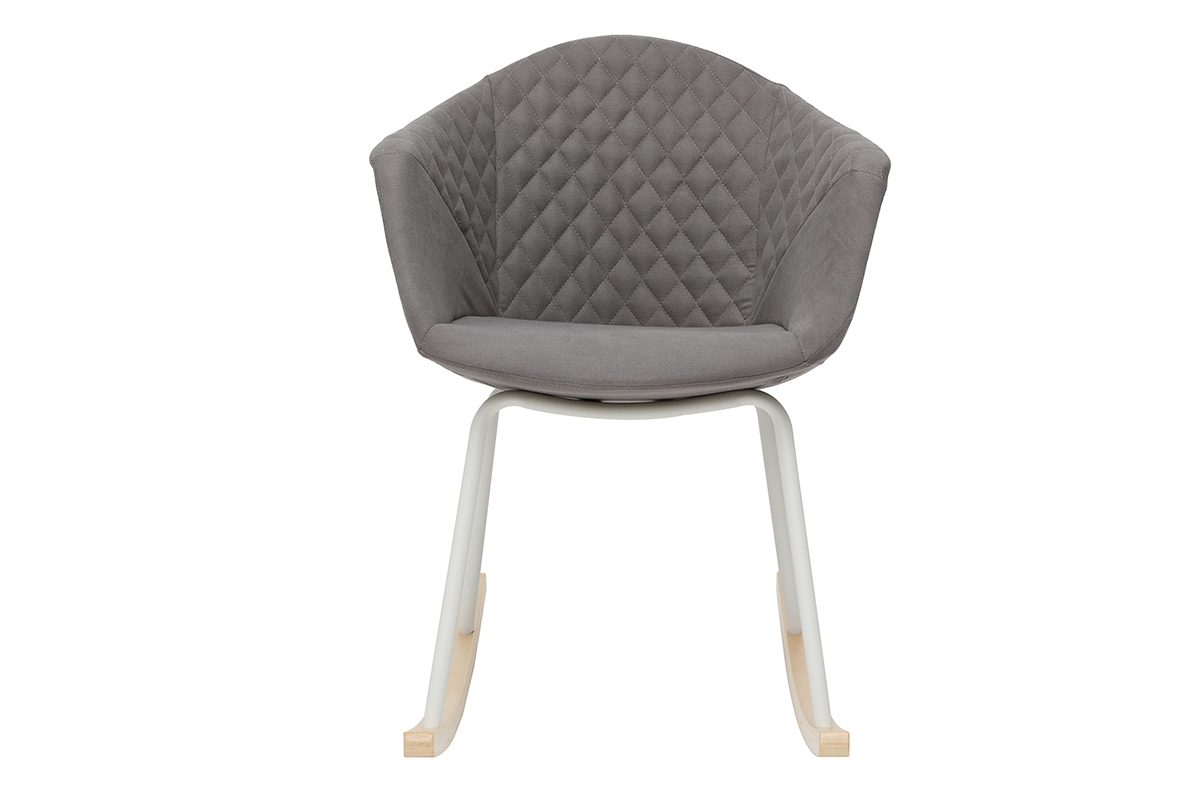Mecedora en tejido gris claro y metal blanco SWING