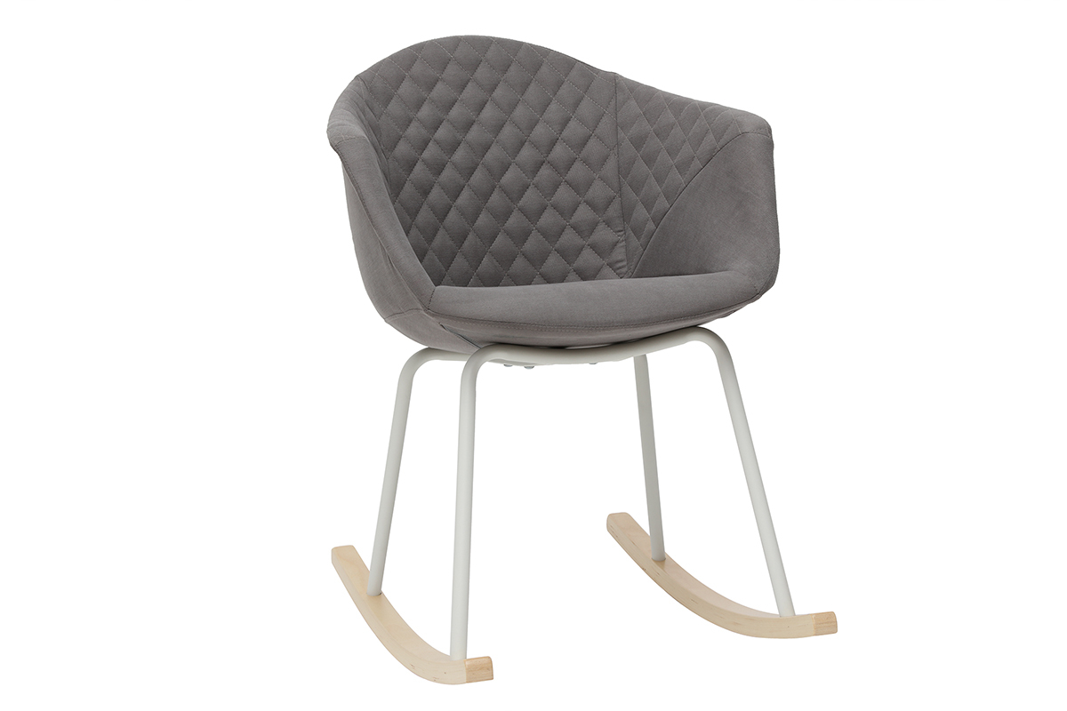 Mecedora en tejido gris claro y metal blanco SWING