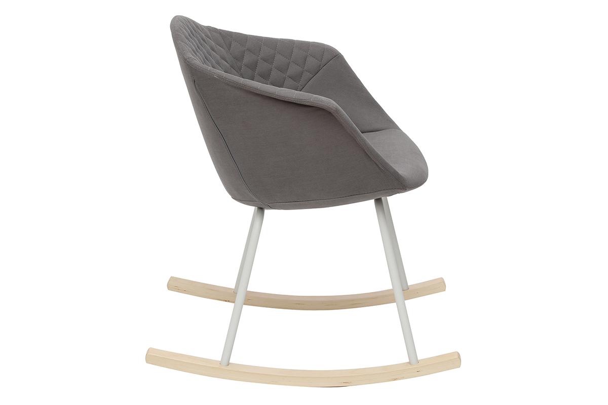 Mecedora en tejido gris claro y metal blanco SWING