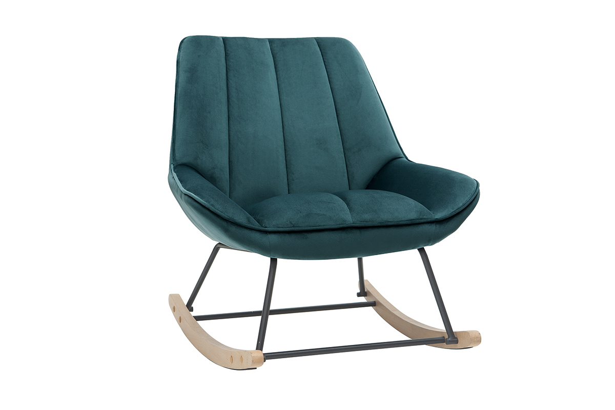 Mecedora moderna en tejido efecto terciopelo azul petrleo BILLIE