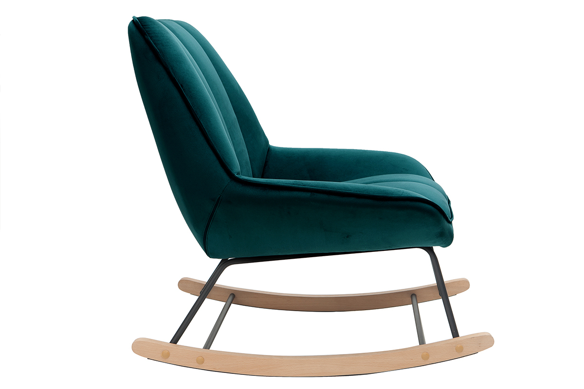 Mecedora moderna en tejido efecto terciopelo azul petrleo BILLIE