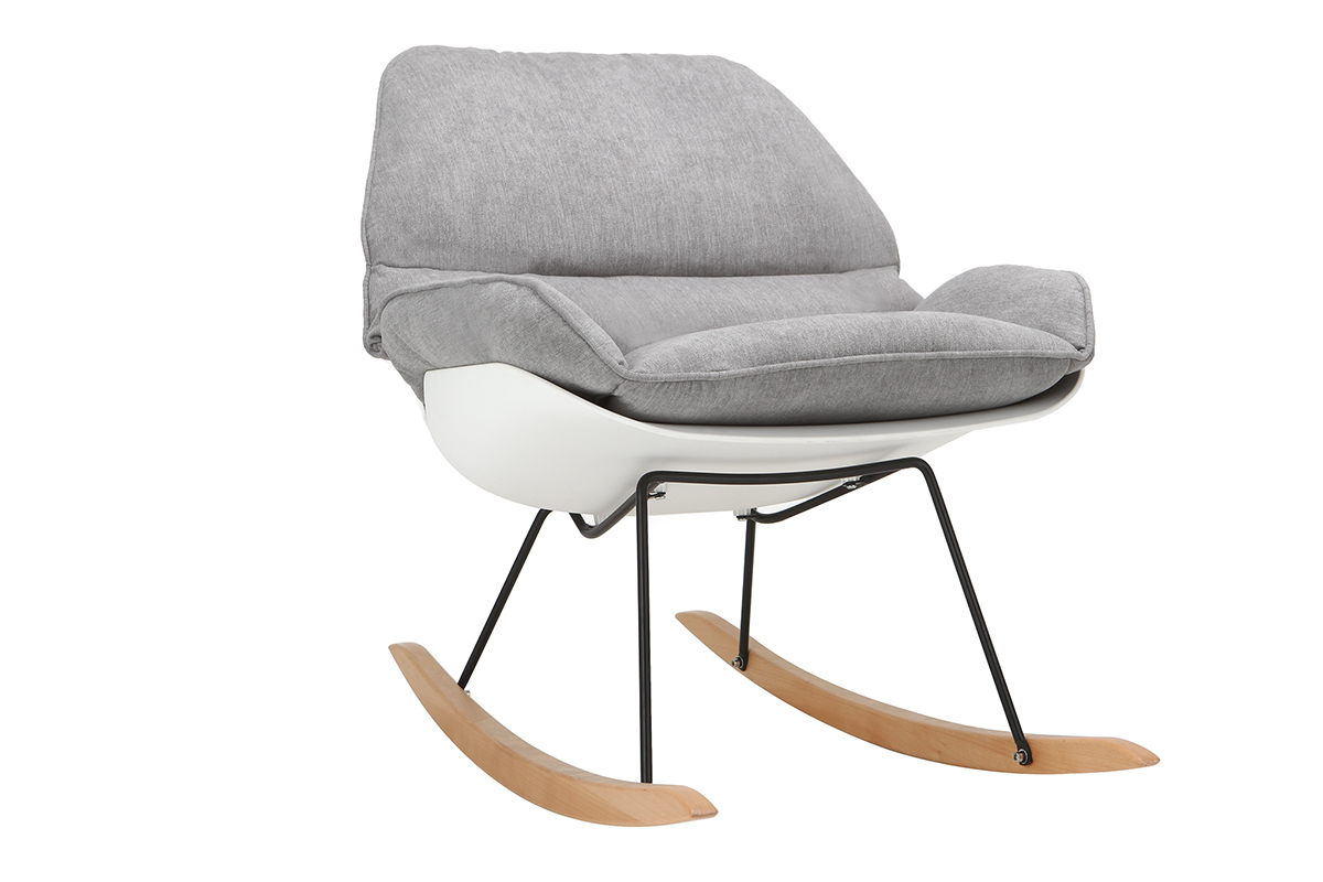 Mecedora moderna parte exterior blanca y tejido gris KOKON