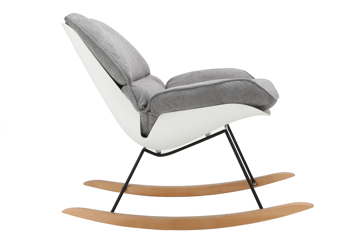 Mecedora moderna parte exterior blanca y tejido gris KOKON