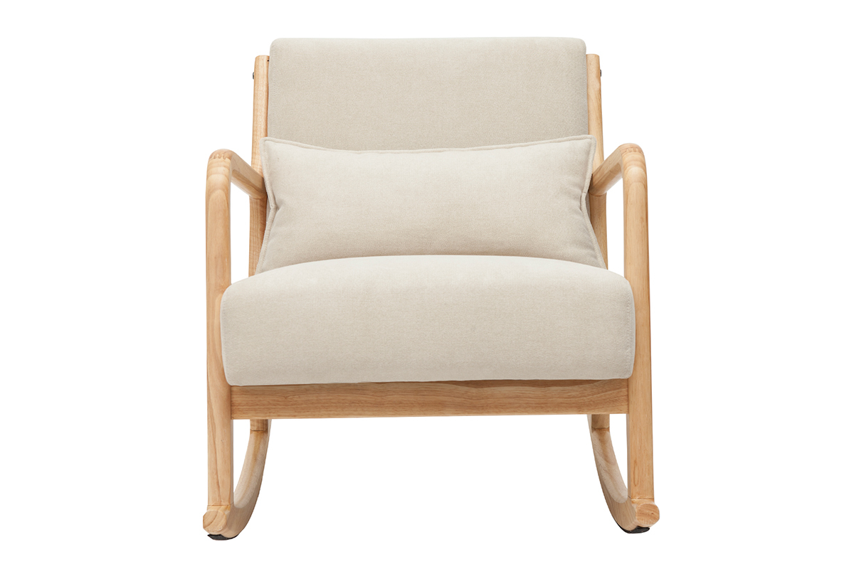 Mecedora nrdica de madera clara y tela efecto aterciopelado beige DERRY