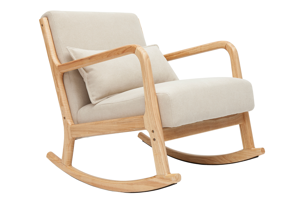 Mecedora nrdica de madera clara y tela efecto aterciopelado beige DERRY