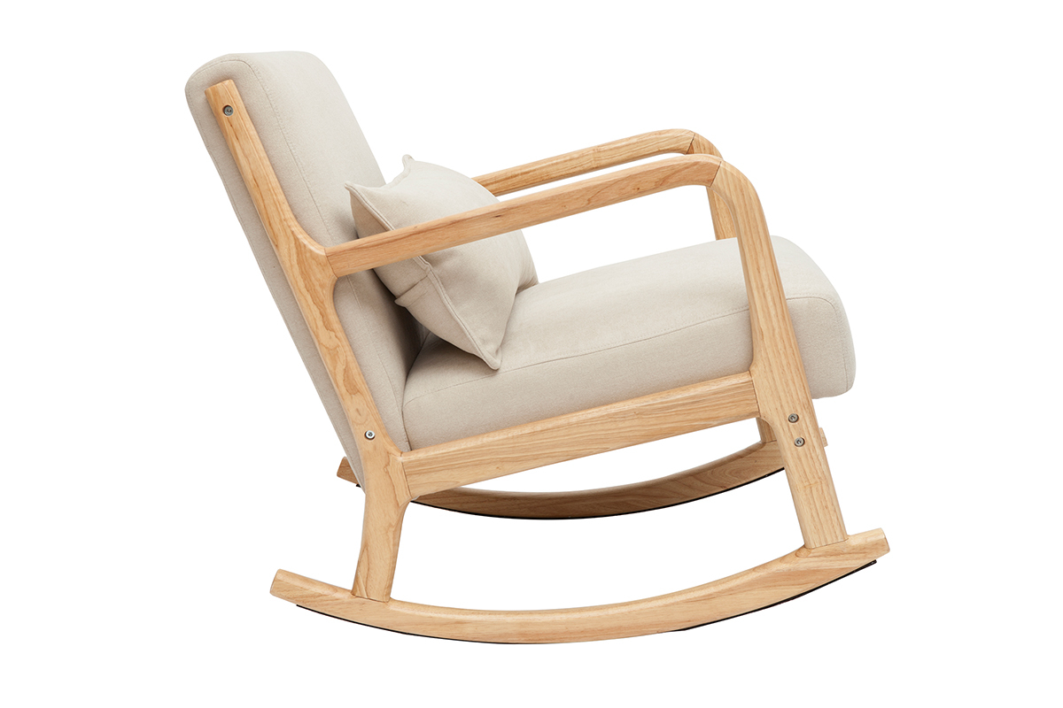 Mecedora nrdica de madera clara y tela efecto aterciopelado beige DERRY