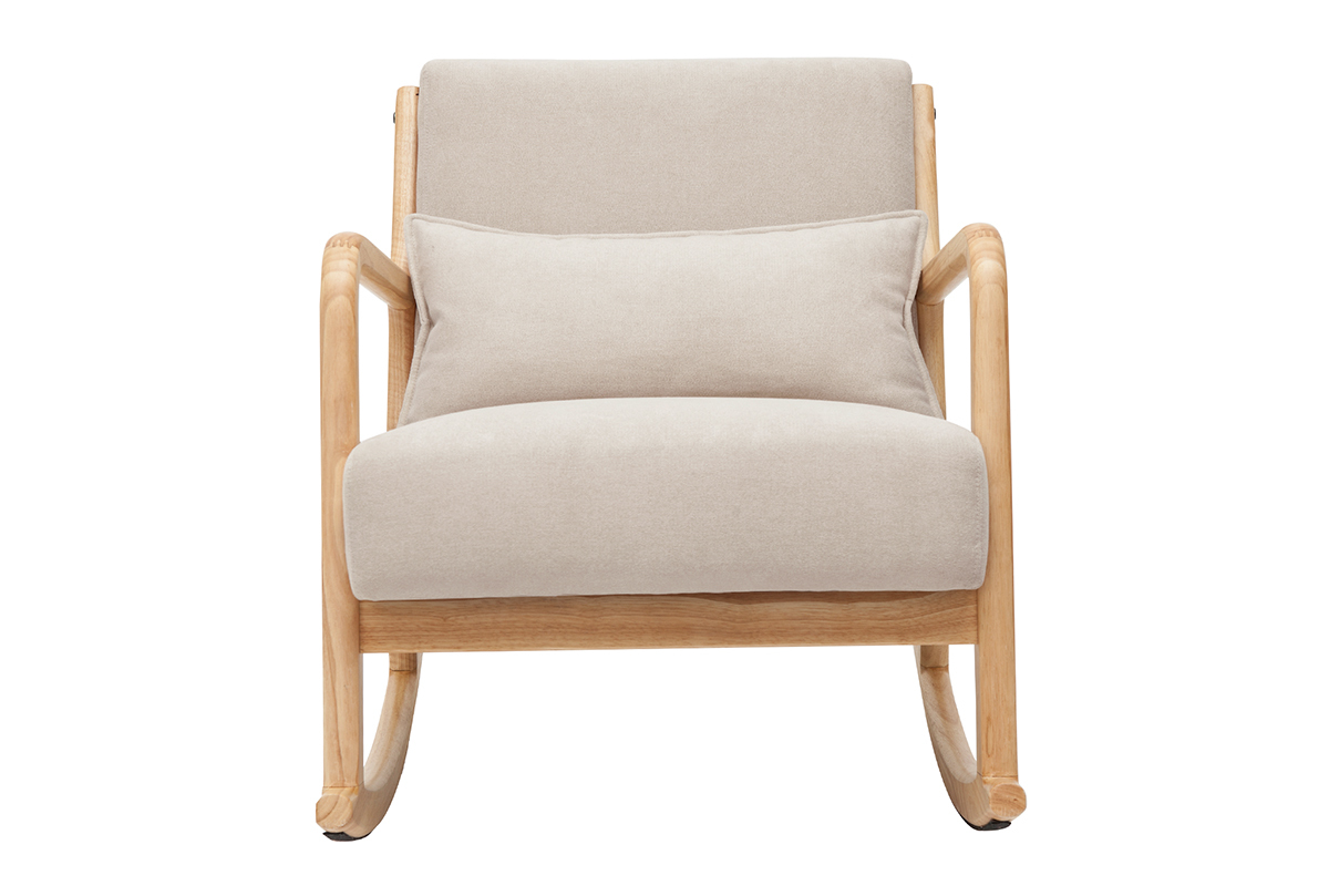 Mecedora nrdica de madera clara y tela efecto aterciopelado beige DERRY