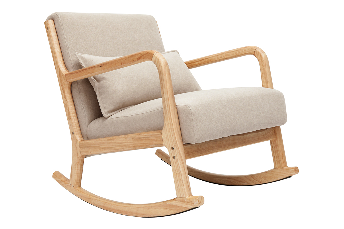 Mecedora nrdica de madera clara y tela efecto aterciopelado beige DERRY