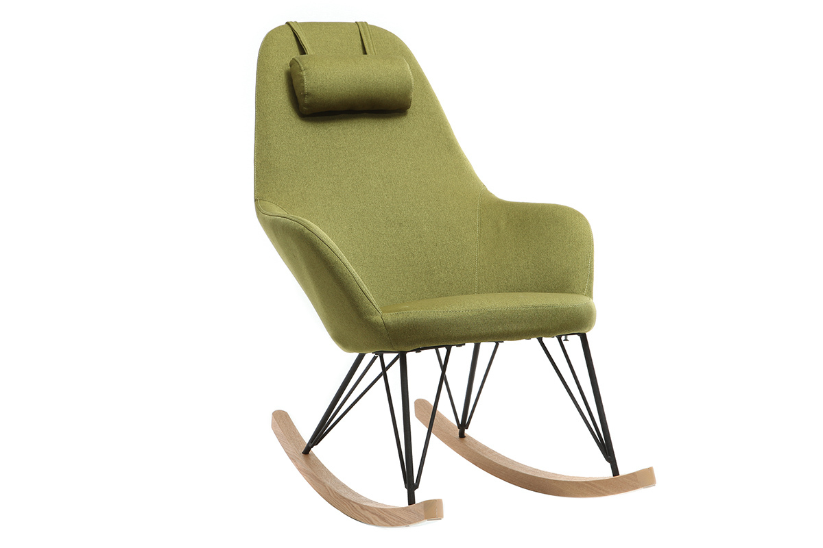 Mecedora tejido verde patas metal y fresno JHENE