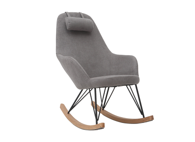 Mecedora terciopelo gris claro patas metal y madera JHENE - Mecedora terciopelo gris claro patas metal y madera JHENE