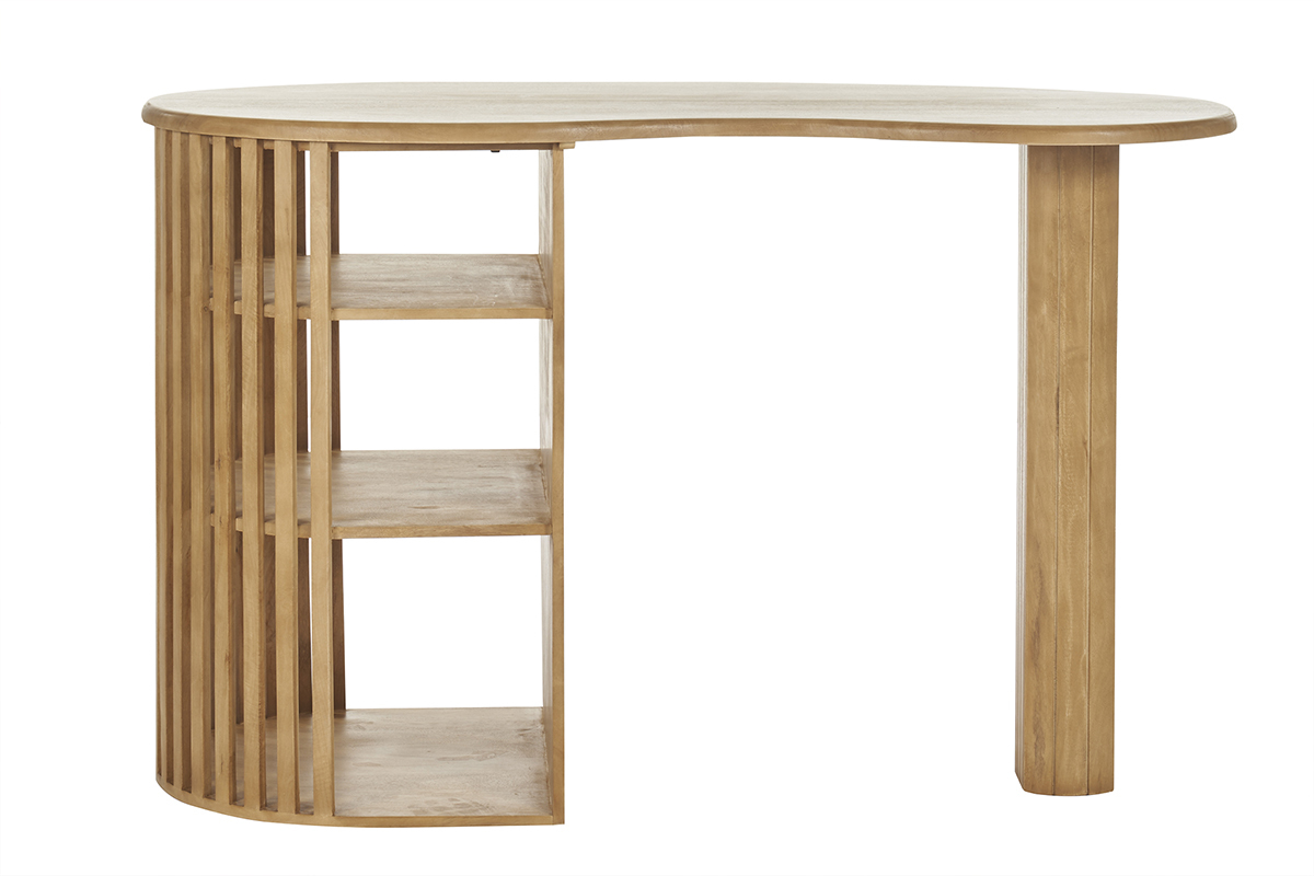 Mesa alta con almacenaje de madera maciza de mango 90 cm LOBIO