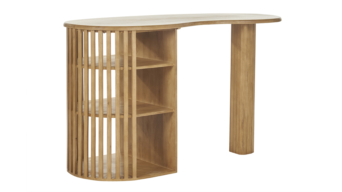 Mesa alta con almacenaje de madera maciza de mango 90 cm LOBIO