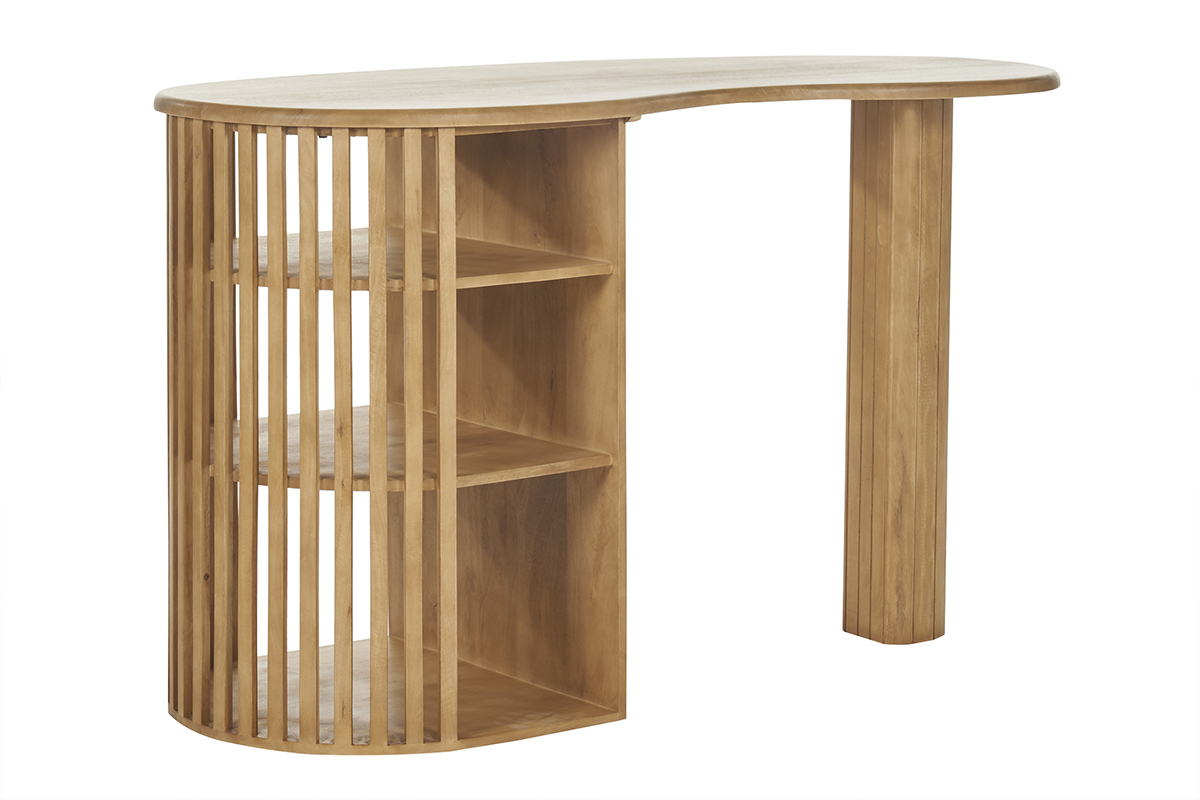 Mesa alta con almacenaje de madera maciza de mango 90 cm LOBIO