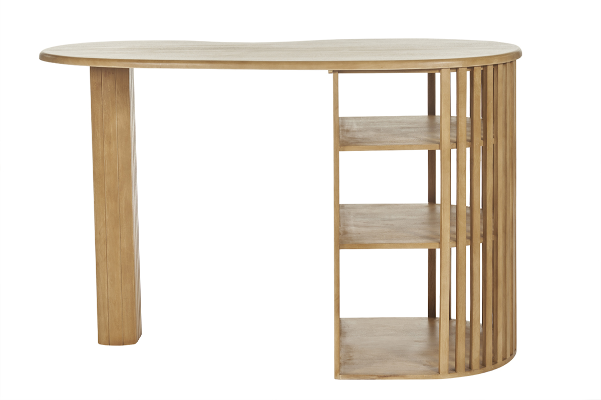 Mesa alta con almacenaje de madera maciza de mango 90 cm LOBIO