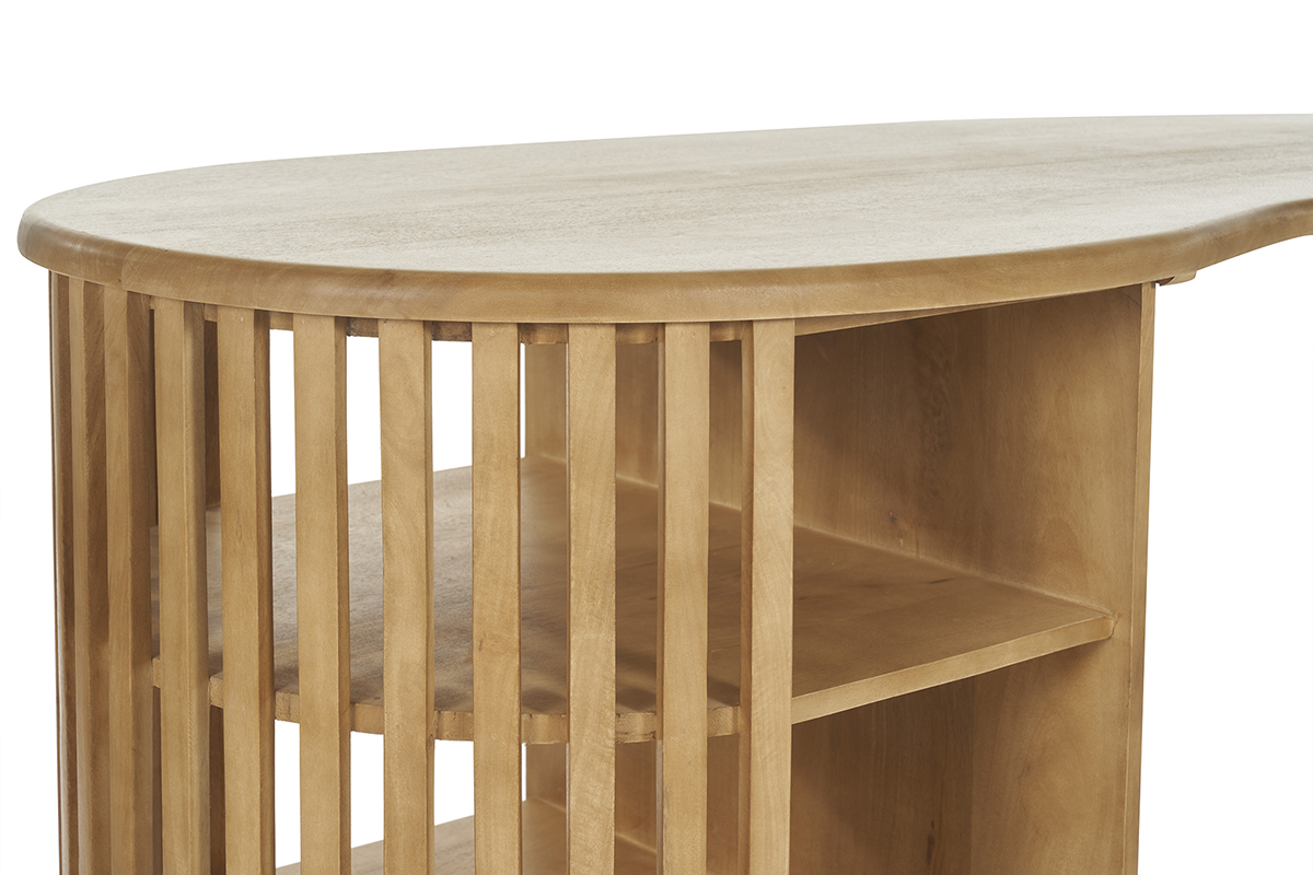 Mesa alta con almacenaje de madera maciza de mango 90 cm LOBIO