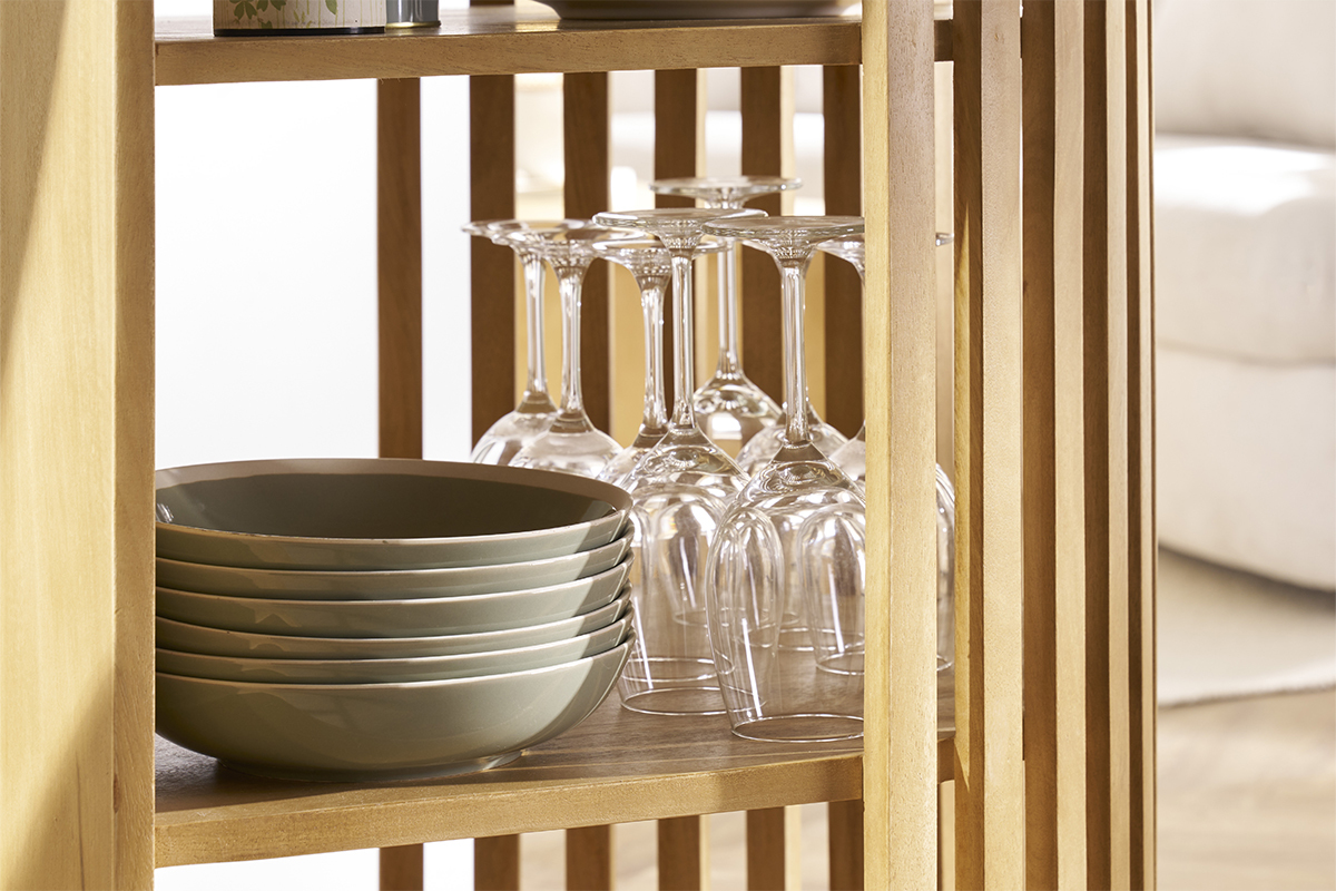 Mesa alta con almacenaje de madera maciza de mango 90 cm LOBIO