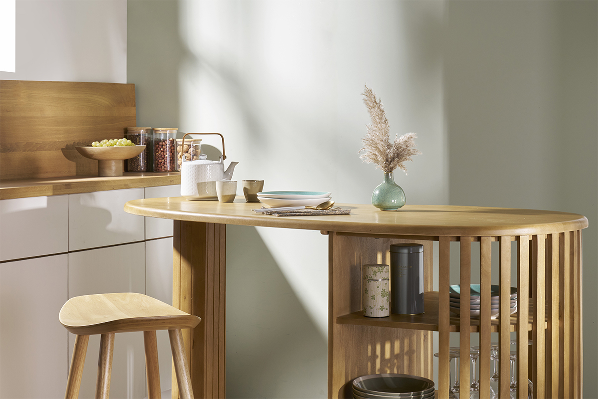 Mesa alta con almacenaje de madera maciza de mango 90 cm LOBIO
