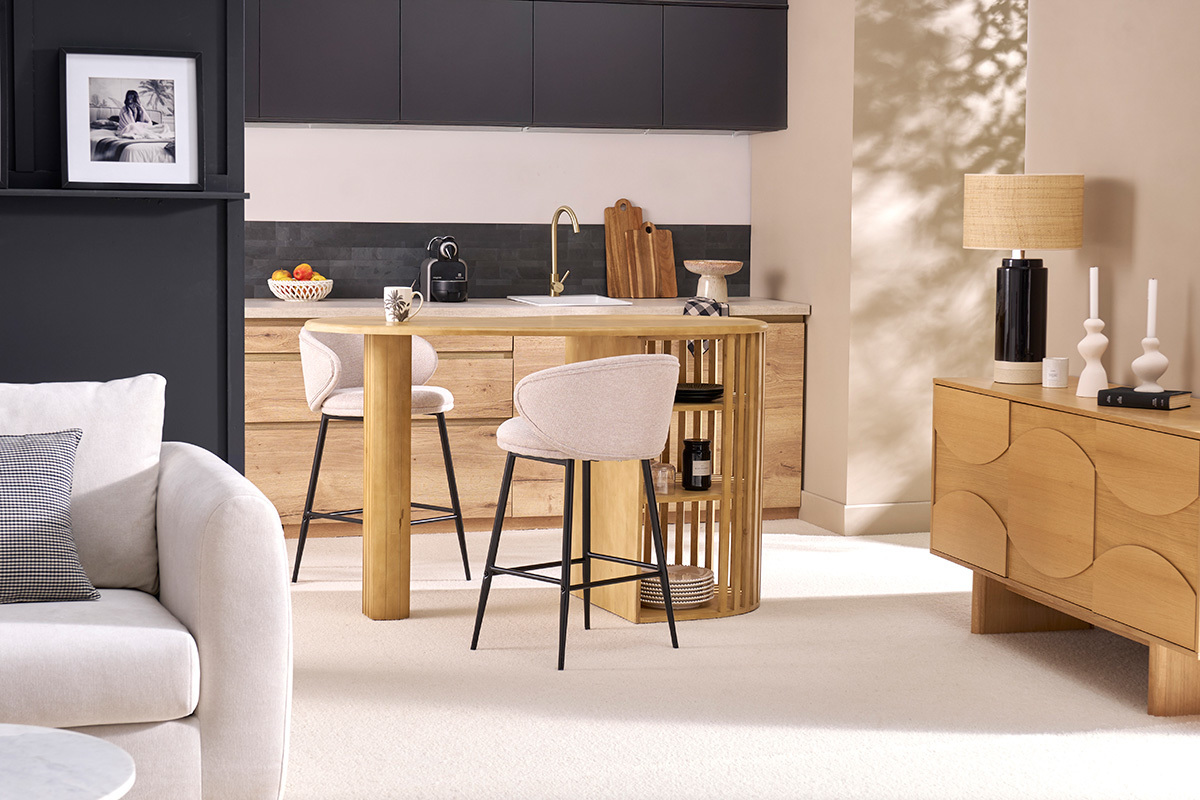 Mesa alta con almacenaje de madera maciza de mango 90 cm LOBIO