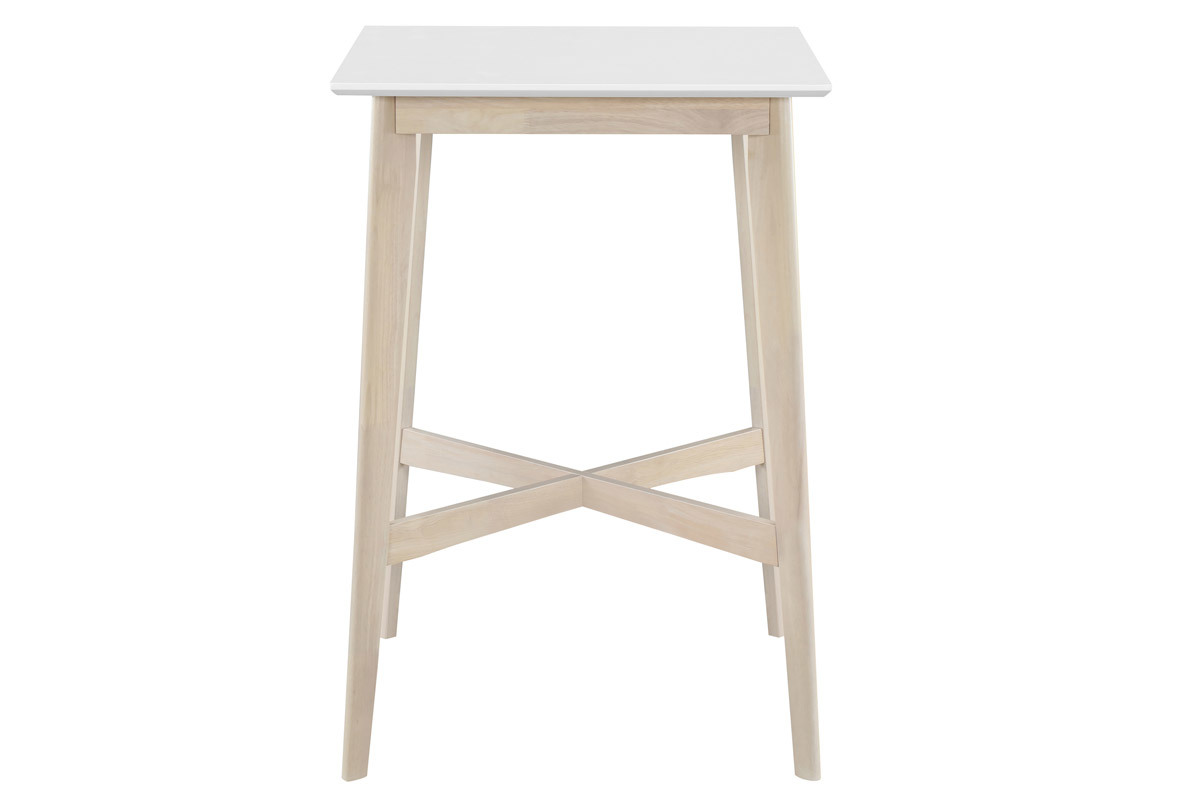 Mesa alta cuadrada blanca y madera clara LEENA