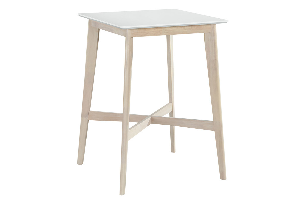 Mesa alta cuadrada blanca y madera clara LEENA