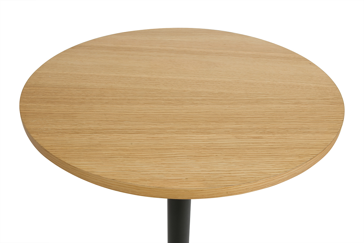 Mesa alta de diseo redonda de madera clara de roble y metal negro D60 cm CALISTA