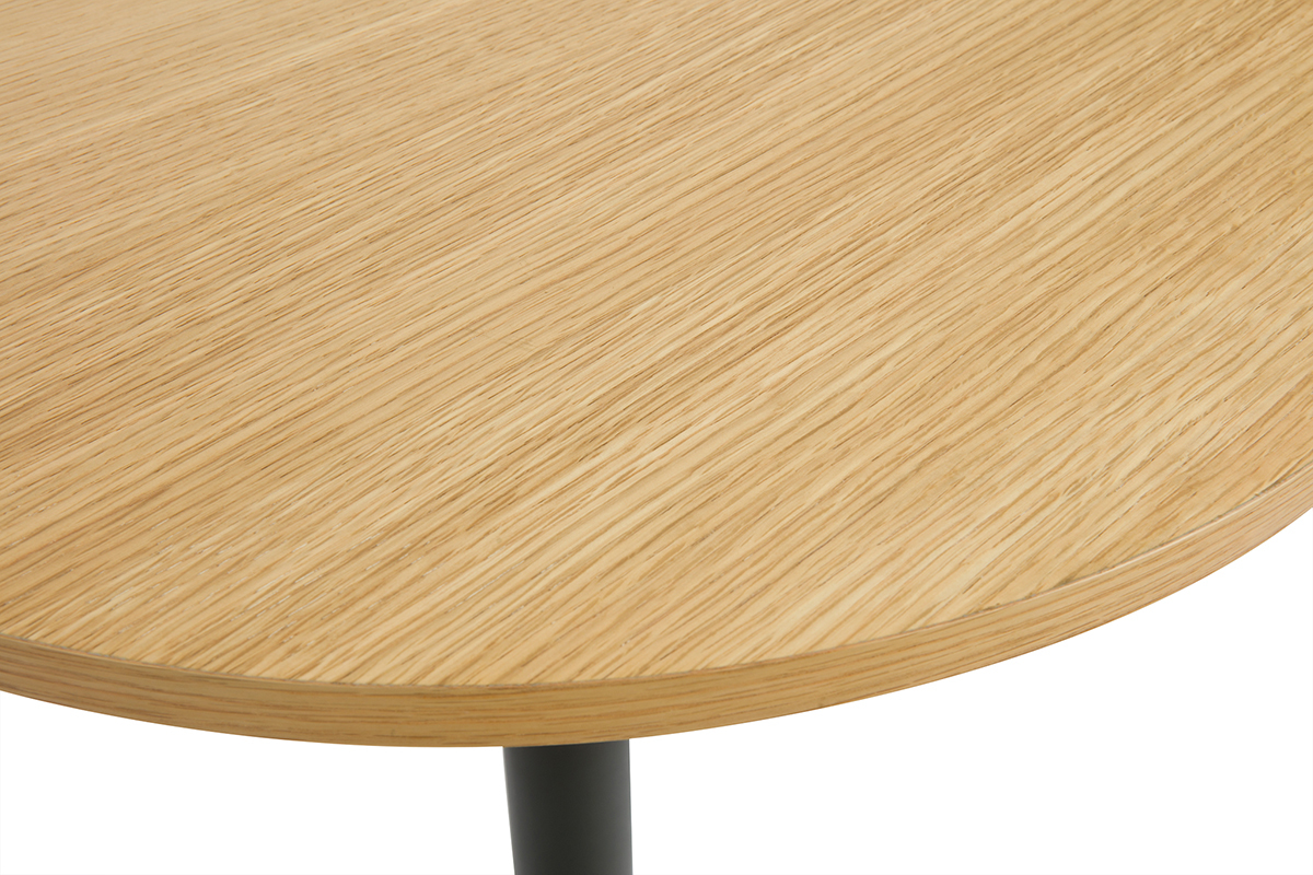 Mesa alta de diseo redonda de madera clara de roble y metal negro D60 cm CALISTA