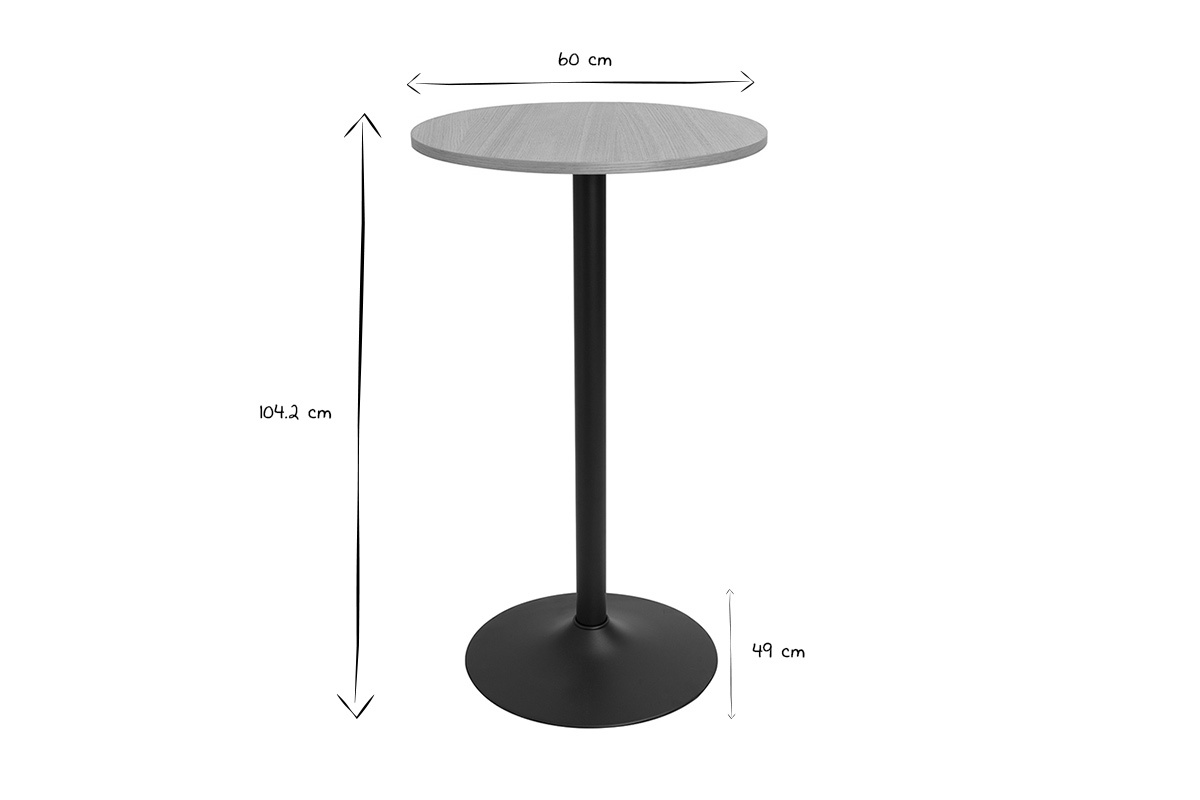 Mesa alta de diseo redonda de madera clara de roble y metal negro D60 cm CALISTA