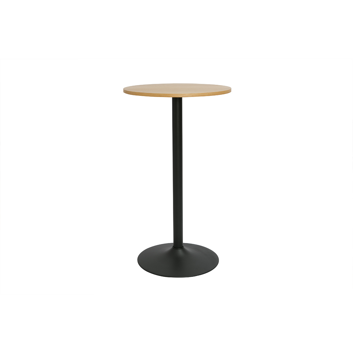 Mesa alta de diseño redonda de madera clara de roble y metal negro D60 cm CALISTA