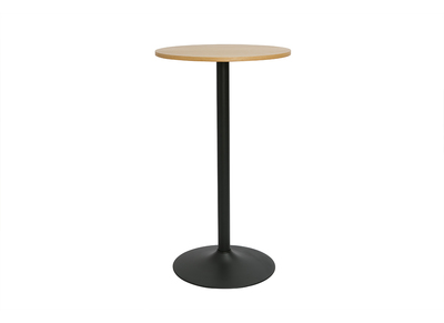 Mesa alta de diseño redonda de madera clara de roble y metal negro D60 cm CALISTA
