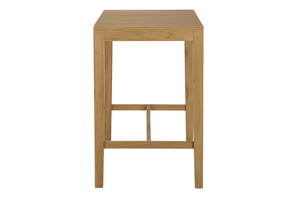 Mesa alta de jard�n rectangular de madera de teca maciza vista de perfil