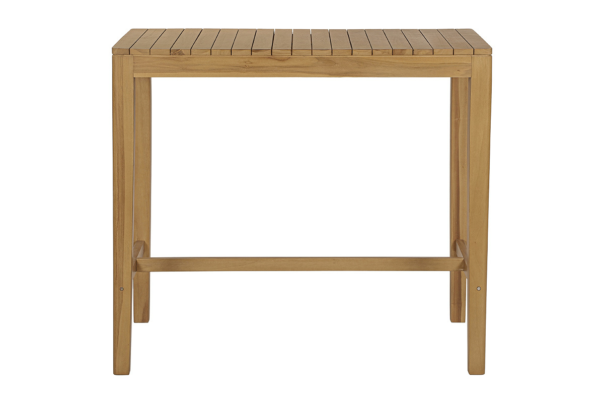 Mesa alta de jard�n rectangular de madera de teca maciza vista de frente
