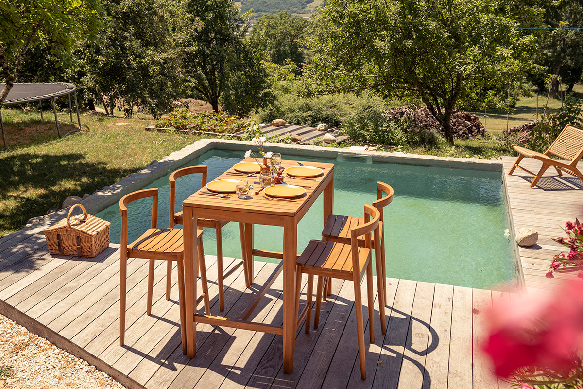 Mesa alta de jard�n rectangular de madera de teca maciza L120 cm GILI