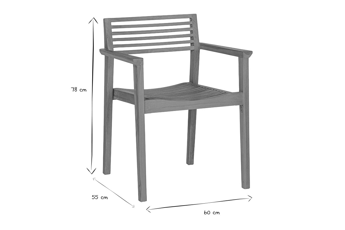 Dimensiones de la silla KAYU: 78 cm de altura, 55 cm de profundidad, 60 cm de anchura, en negro y blanco.