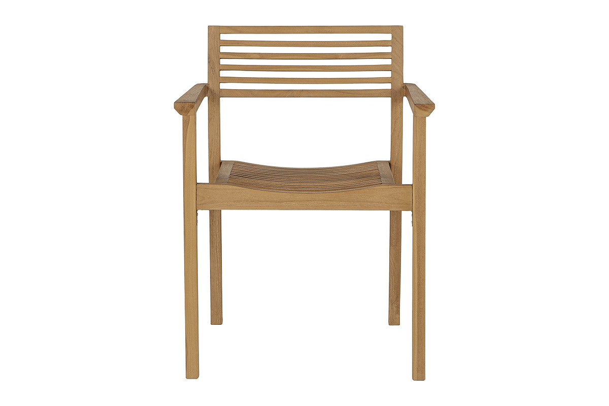 Silla de jard�n apilable de teca maciza, vista frontal.