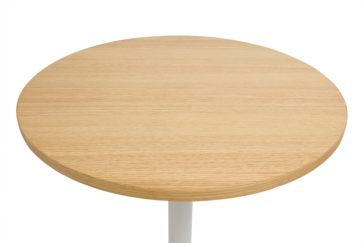 Mesa alta design redonda de madera clara de roble y metal blanco D60 cm CALISTA