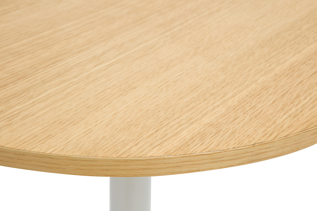 Mesa alta design redonda de madera clara de roble y metal blanco D60 cm CALISTA