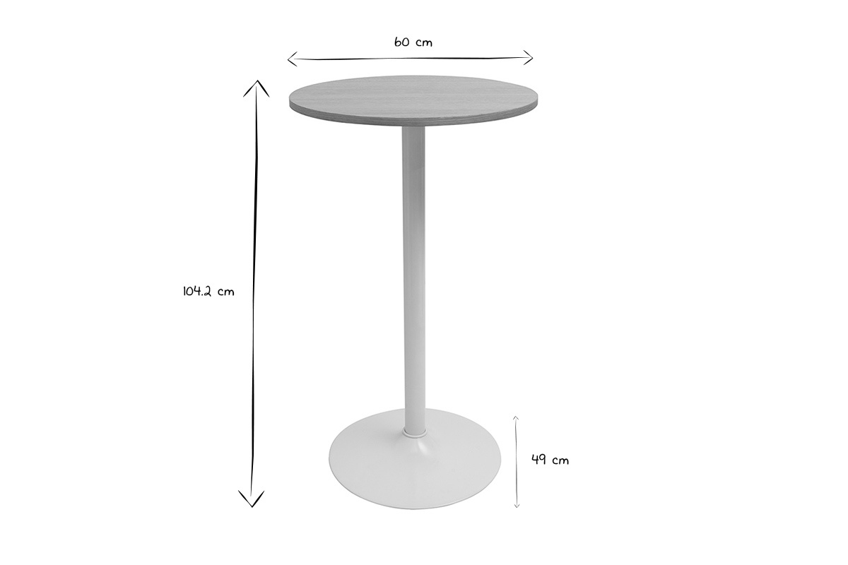 Mesa alta design redonda de madera clara de roble y metal blanco D60 cm CALISTA
