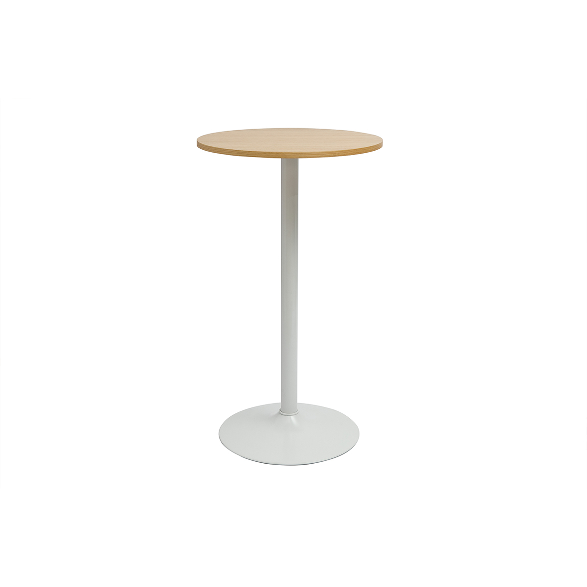 Mesa alta design redonda de madera clara de roble y metal blanco D60 cm CALISTA